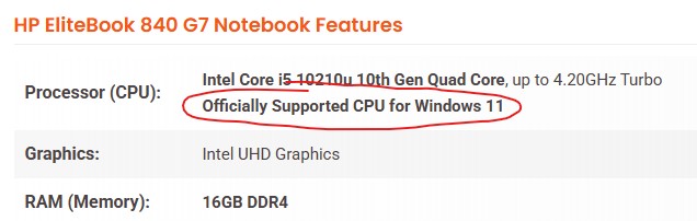 officially supported cpu for windows 11