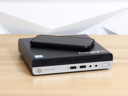 HP ProDesk 400 G4 Desktop Mini PC iPhone for Scale
