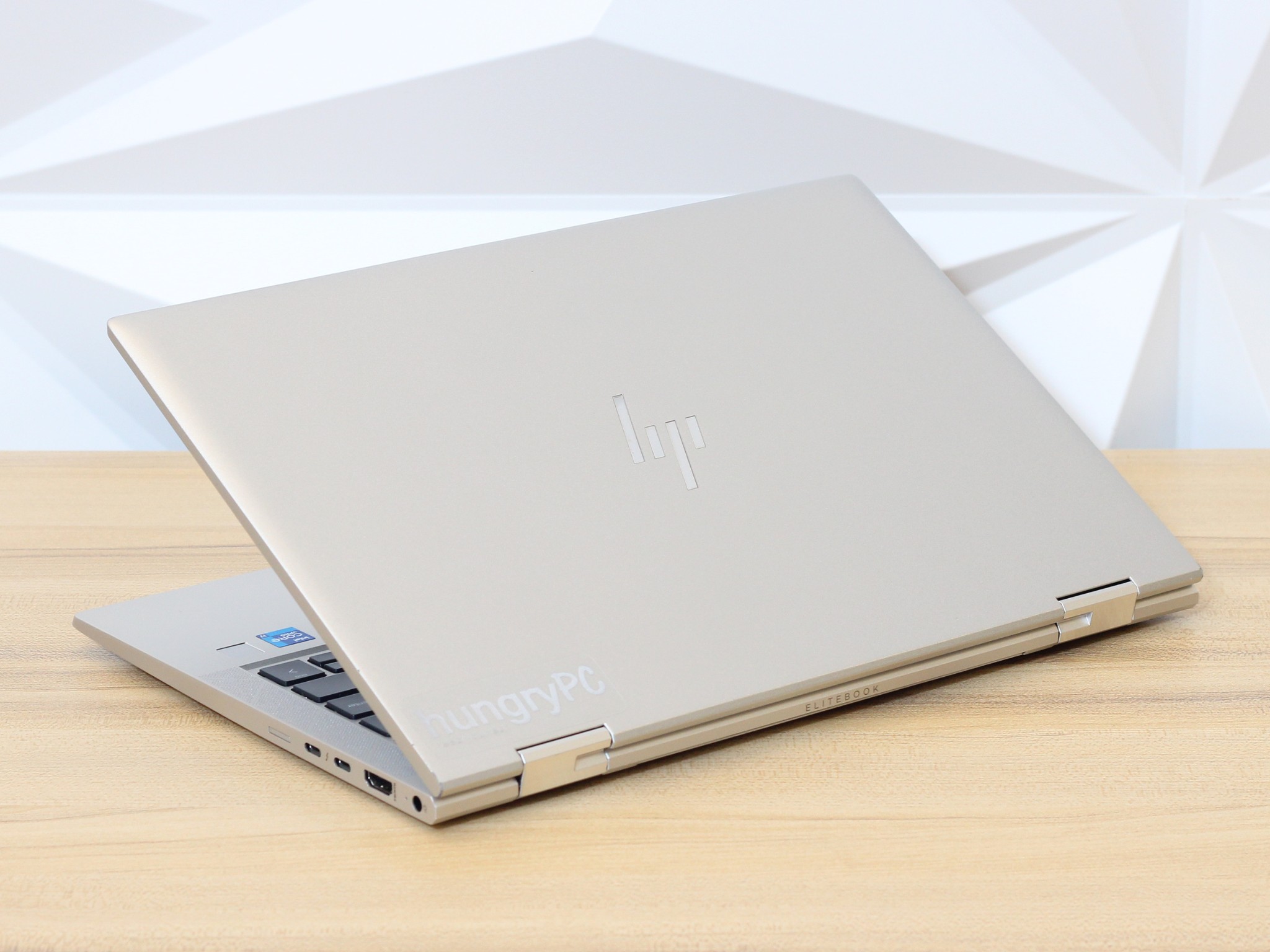 HP EliteBook x360 830 G8 Notebook Rear Side side profile view of the refurbished hp elitebook x360 13.3 inch core i7 11th gen laptop showing chassis thickness and connectivity ports.