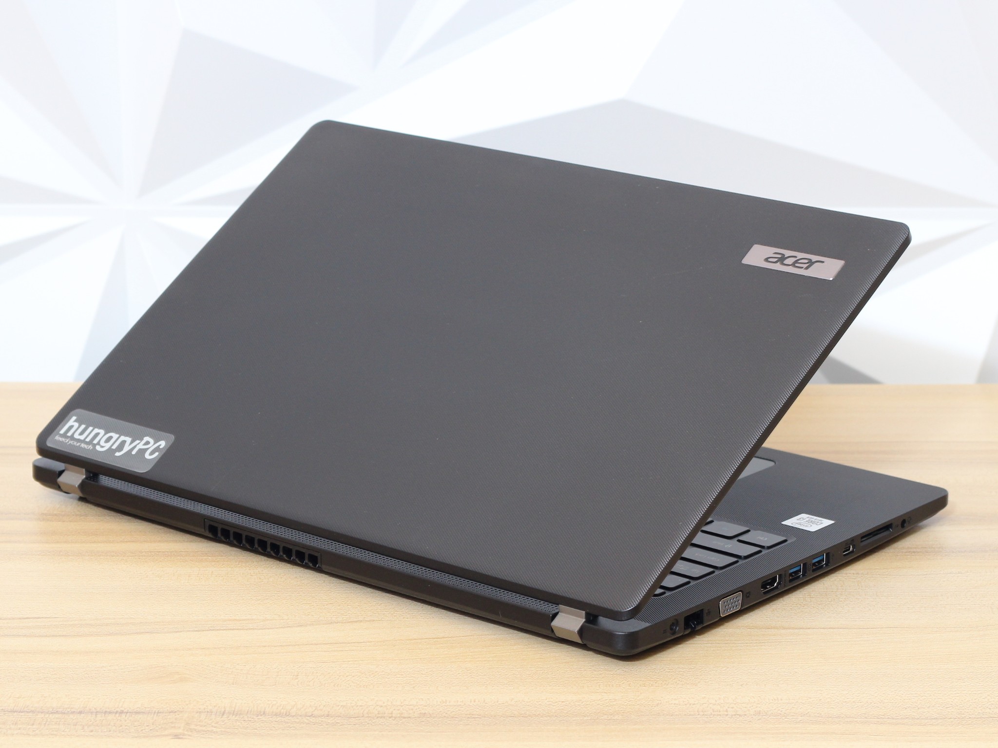 Acer TravelMate P215 52 Laptop Rear Side side profile view of the refurbished acer travelmate p2 15.6 inch core i3 10th gen laptop showing chassis thickness and connectivity ports.
