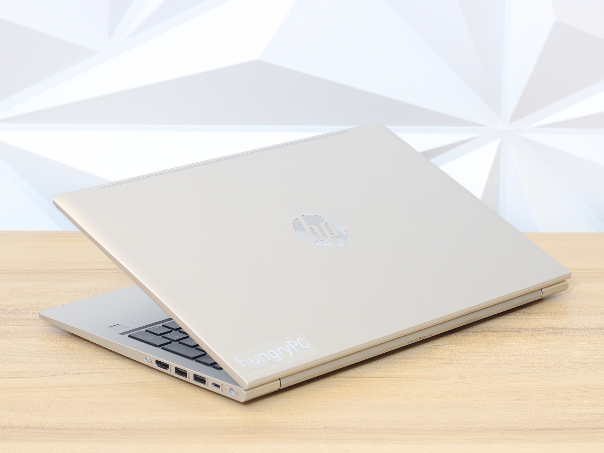 HP ProBook 450 G8 Rear Side side profile view of the refurbished hp probook 455 g8 15.6 inch amd ryzen 3 laptop showing chassis thickness and connectivity ports.