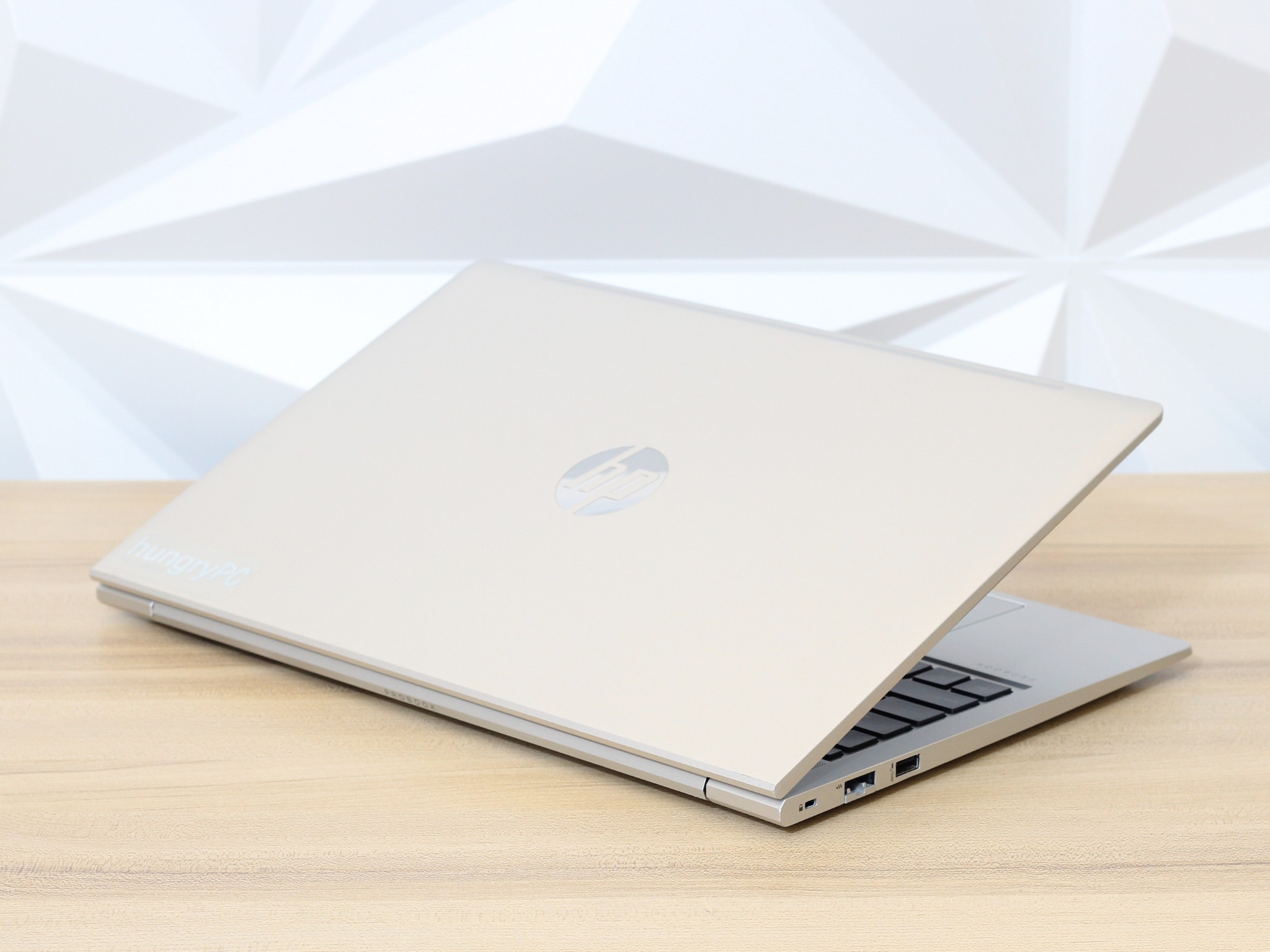 HP ProBook 450 G8 Rear exterior lid and rear hinge view of the business-grade refurbished hp probook 455 g8 15.6 inch amd ryzen 3 laptop.