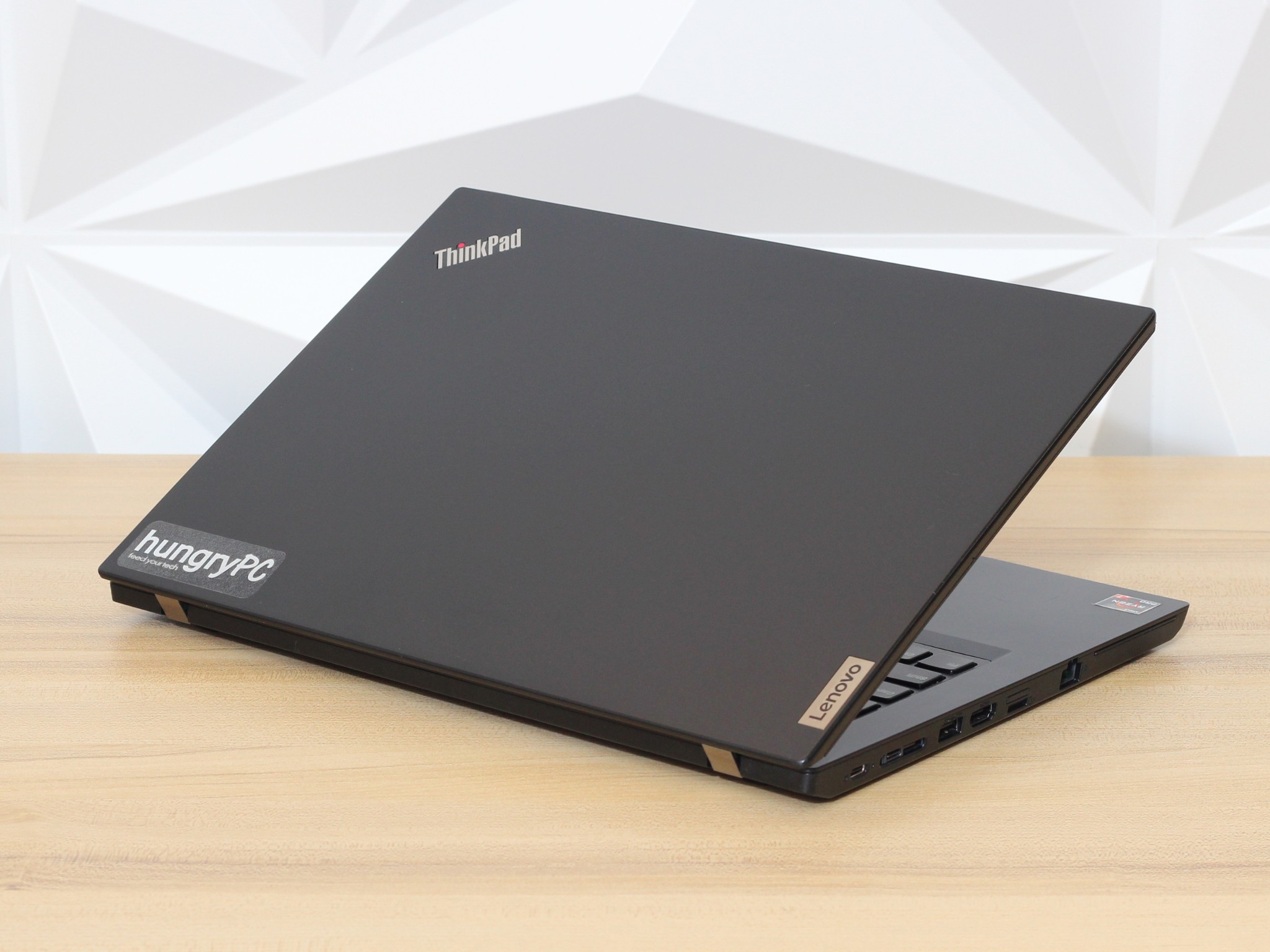 Lenovo ThinkPad L14 Gen 2a Rear Side side profile view of the refurbished lenovo thinkpad l14 14 inch amd ryzen 7 pro showing chassis thickness and connectivity ports.