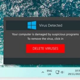 Fake virus warning pop-up shown in a web browser