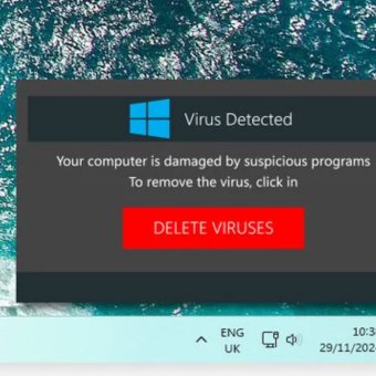Fake virus warning pop-up shown in a web browser