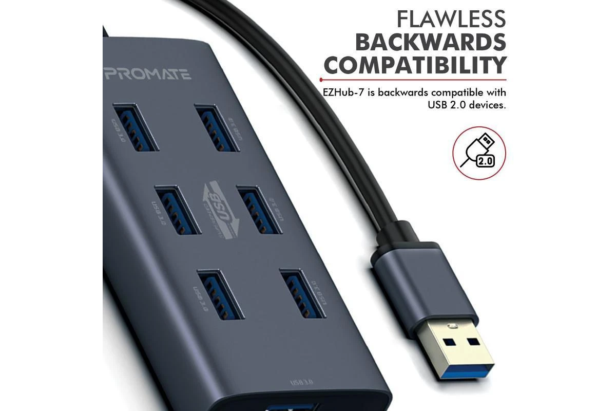 4 1fa53e9a3b 233416250 detailed view of the promate usb hub with 7x usb 3.0 ports. comes with usb-c adapter & supports power input, fully tested and ready for your pc build or upgrade. shipped from hamilton, nz.