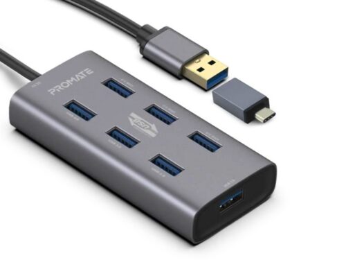 PROMATE USB Hub with 7x USB 3.0 Ports. Comes with USB-C Adapter & Supports Power Input