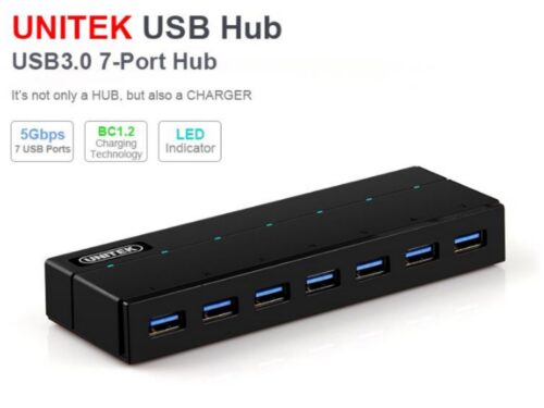 Unitek USB Hub with 7x USB 3.1 Ports. Comes with Power Adapter and supports Fast Charging BC1.2