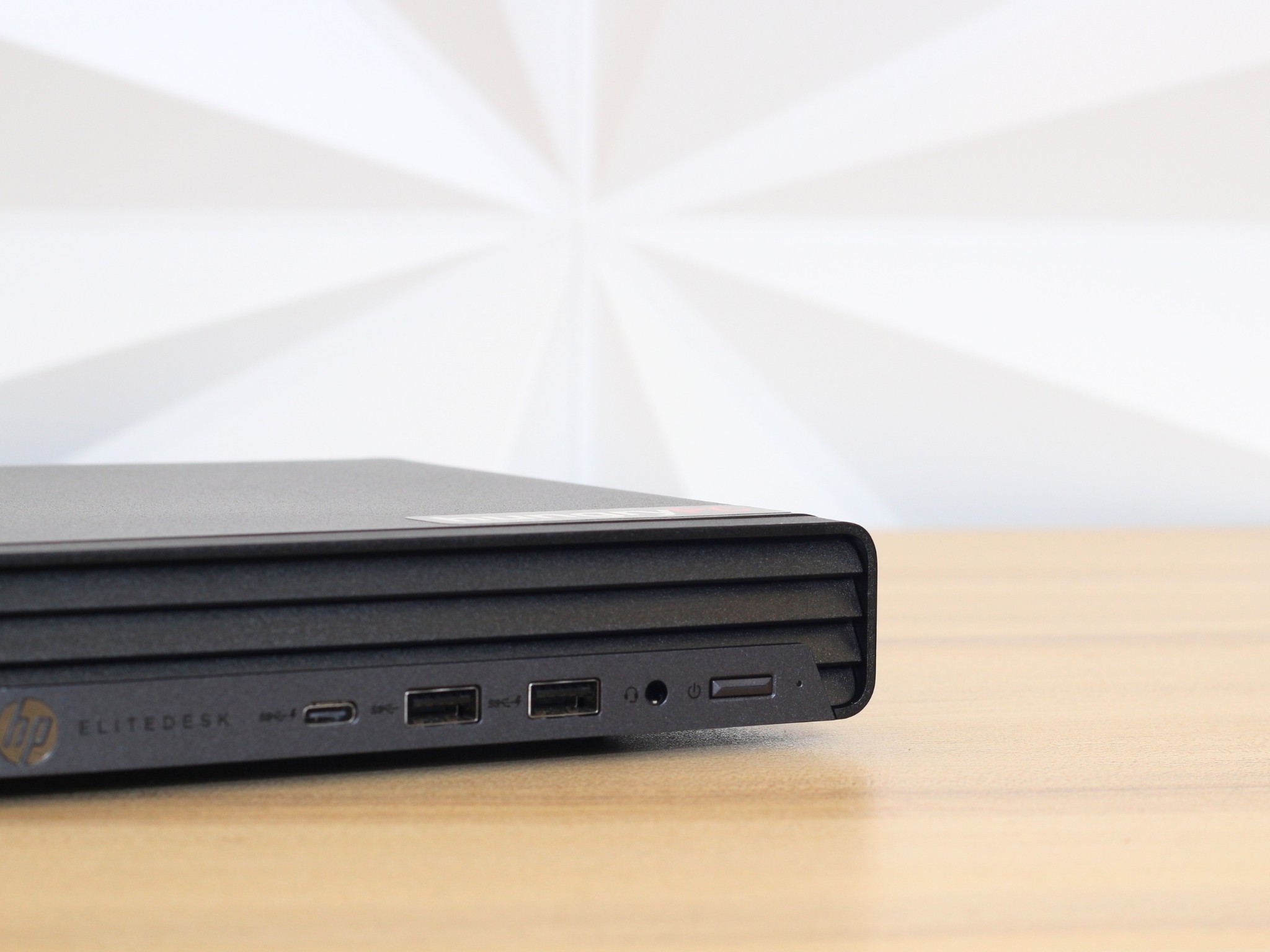 HP EliteDesk 805 G6 Desktop Mini PC Front Ports front chassis panel of the refurbished hp elitedesk 805 g6 mini pc showing the power button and front usb ports.