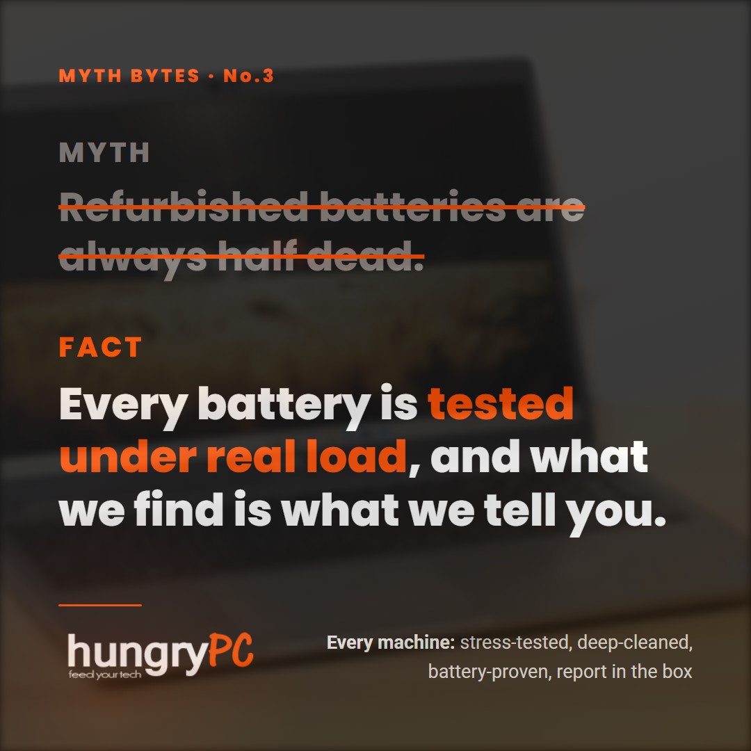 MYTH BYTES No.3 – half-dead batteries The business-grade Refurbished Lenovo ThinkPad E580 15.6 inch Core i5 8th Gen Laptop, open and ready for work or study. Shipped from Hamilton, NZ.