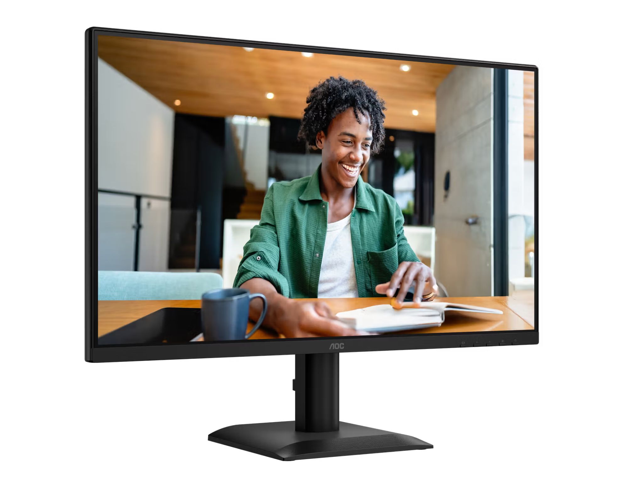 AOC 24E40L Widescreen Monitor 2 front display view of the 23.8 inch aoc tilt adjustable, fully tested and ready for your desk setup. shipped from hamilton, nz.