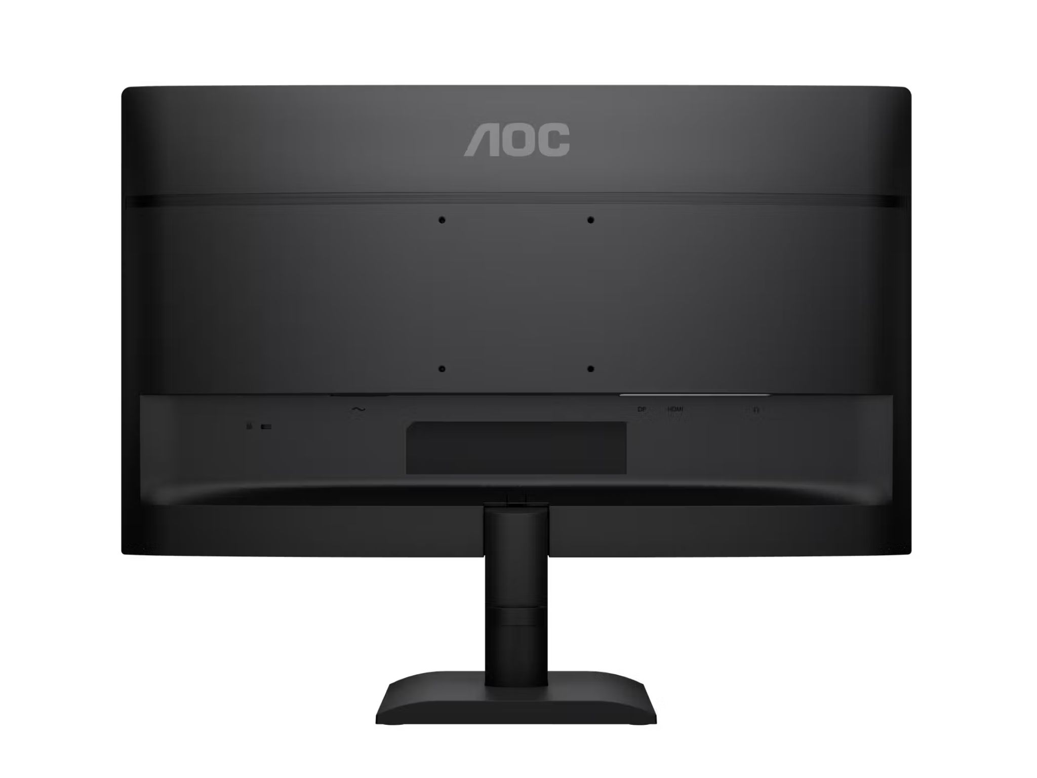 AOC 24E40L Widescreen Monitor Rear rear view of the 23.8 inch aoc tilt adjustable showing the stand and connectivity ports.